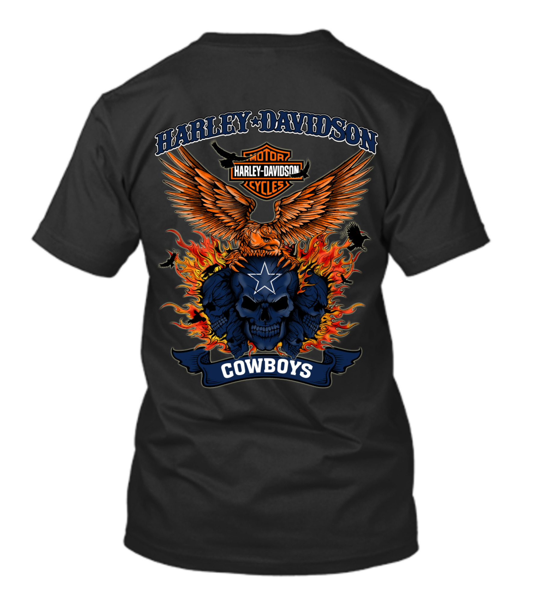 Harley Davidson Motorcycles Cowboys Skull Flames Eagle T-Shirt