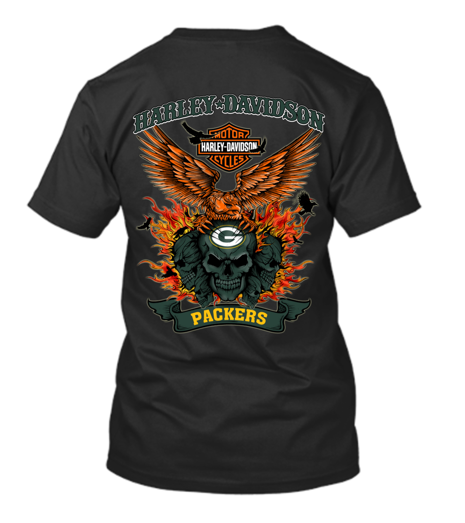 Harley Davidson Motor Cycles Packers Eagle And Skull Fire 0304 Nfl Green Bay T-Shirt