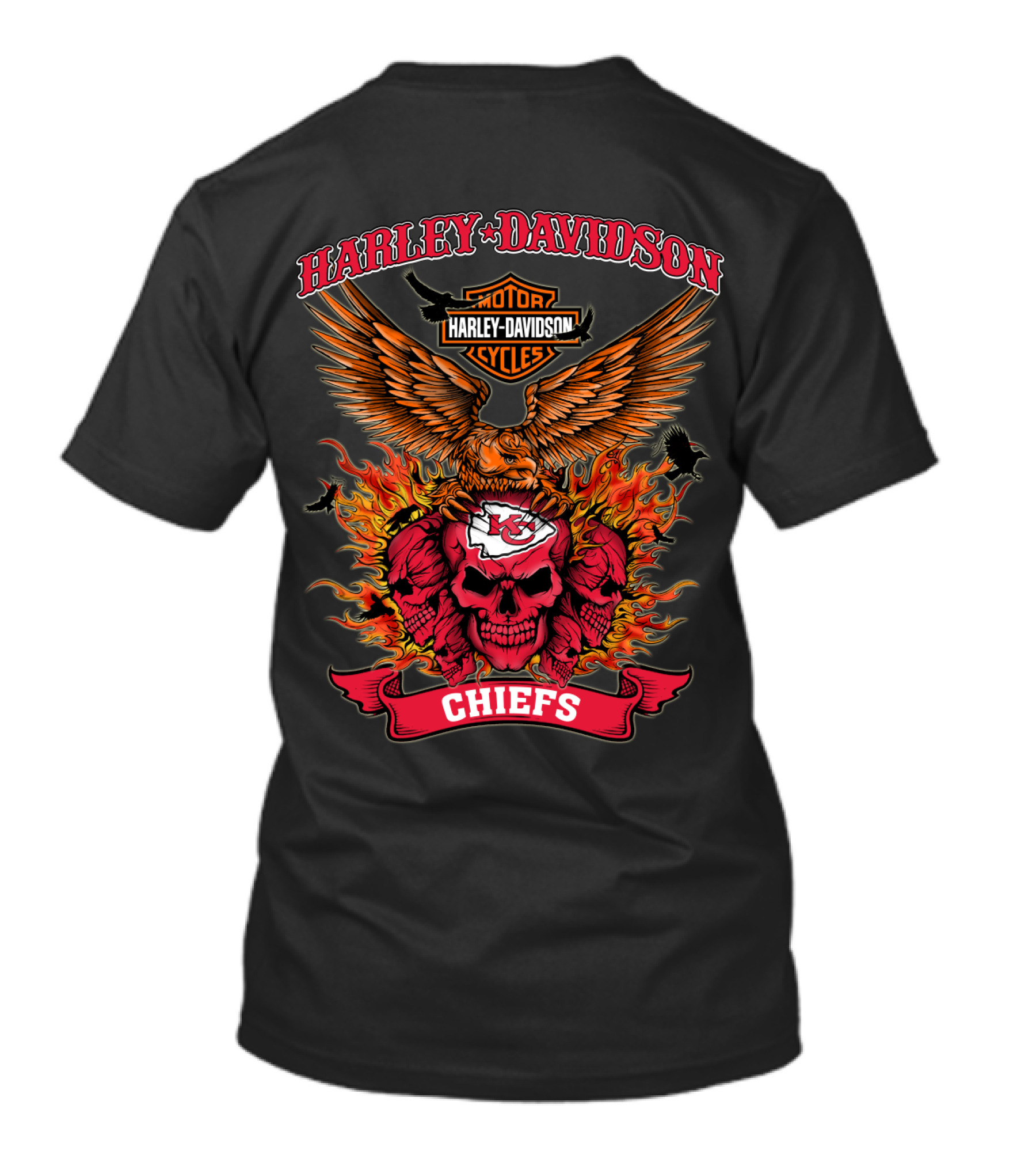 Harley Davidson Motor Cycles Kansas City Chiefs Skull Eagle Flames T-Shirt