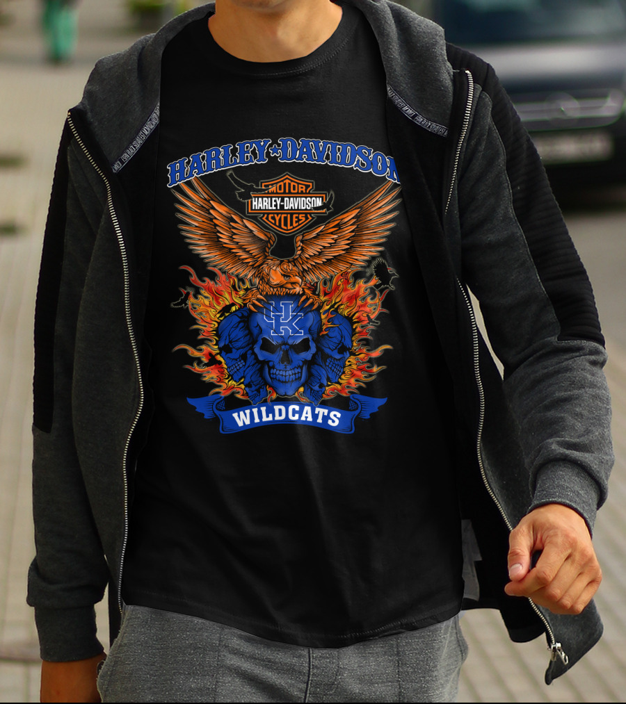 Harley Davidson Motorcycles Kentucky Wildcats Skull Flame T-Shirt