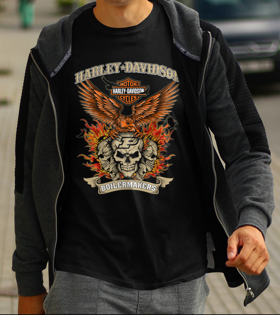 Harley Davidson Motorcycles Purdue Boilermakers Skull And Flames T-Shirt
