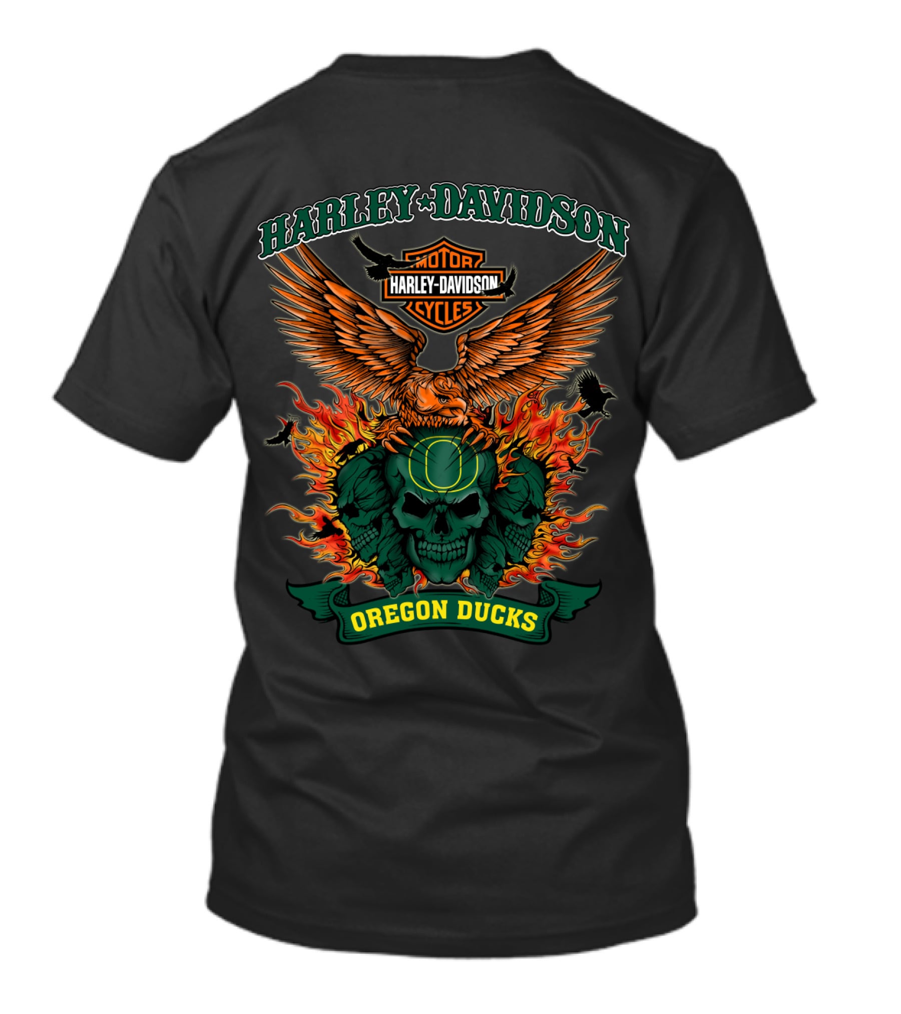 Harley Davidson Oregon Ducks Flaming Skull Eagle T-Shirt