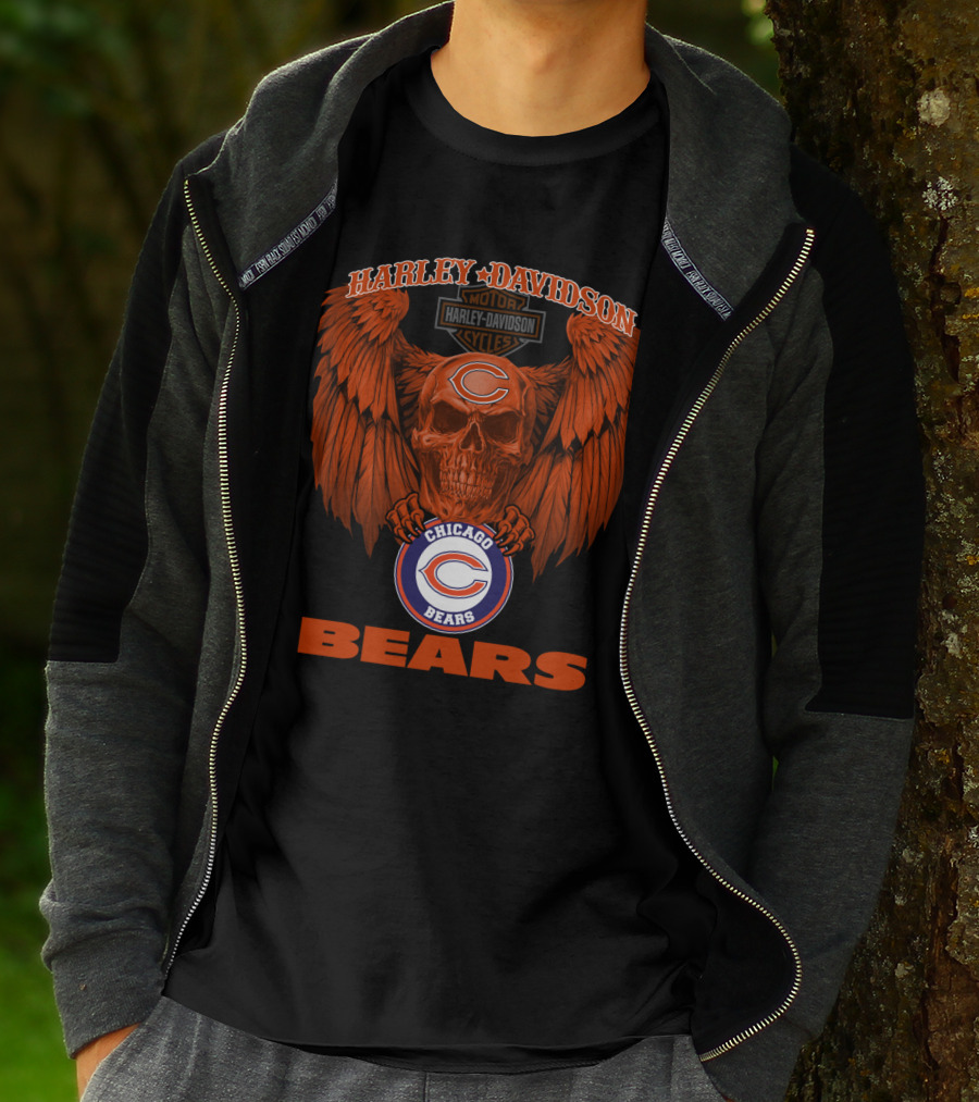 Harley Davidson Chicago Bears Skull Wing T-Shirt