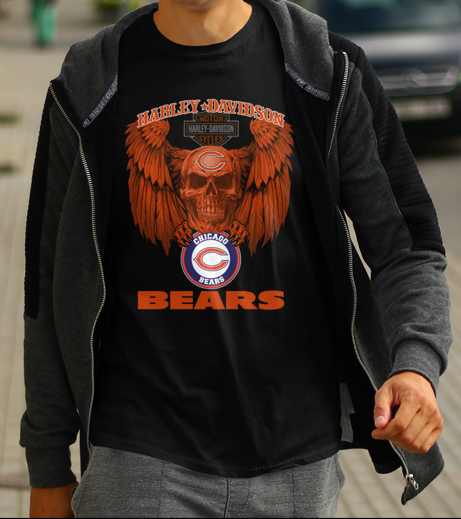 Harley Davidson Chicago Bears Skull Wing T-Shirt
