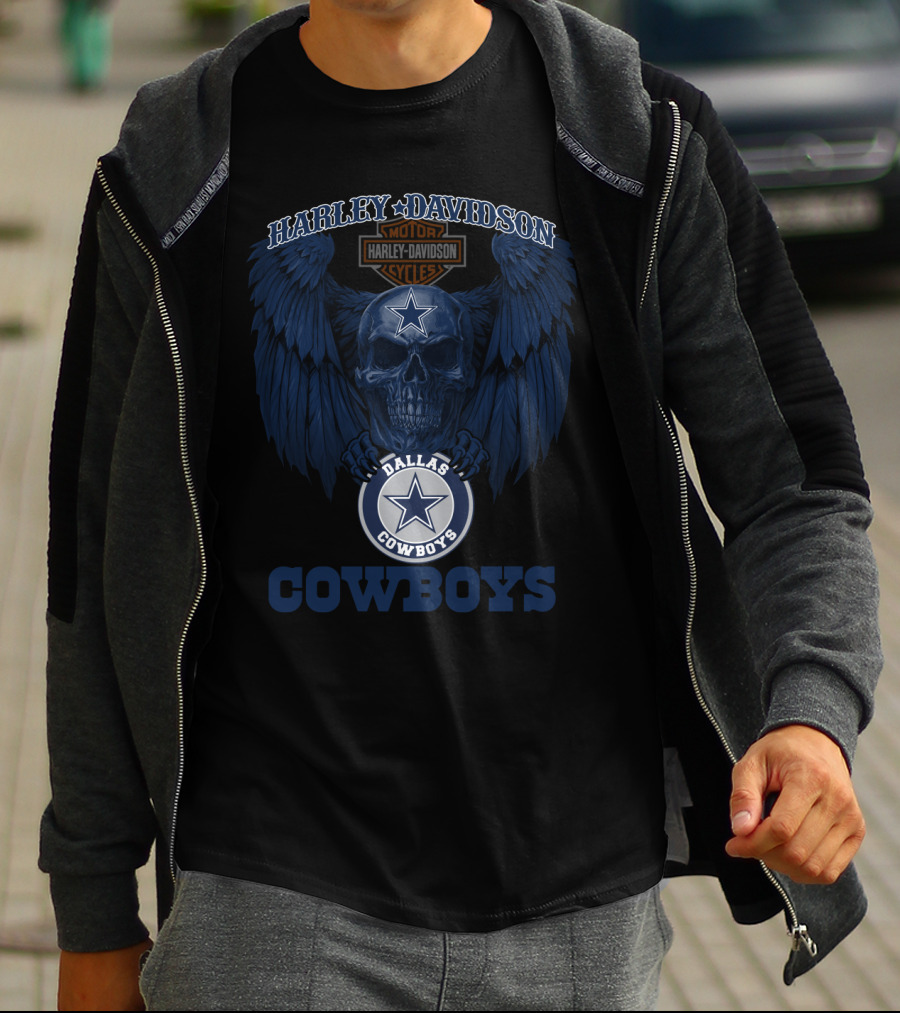Harley Davidson Dallas Cowboys Cowboys Nfl Skull Wings T-Shirt