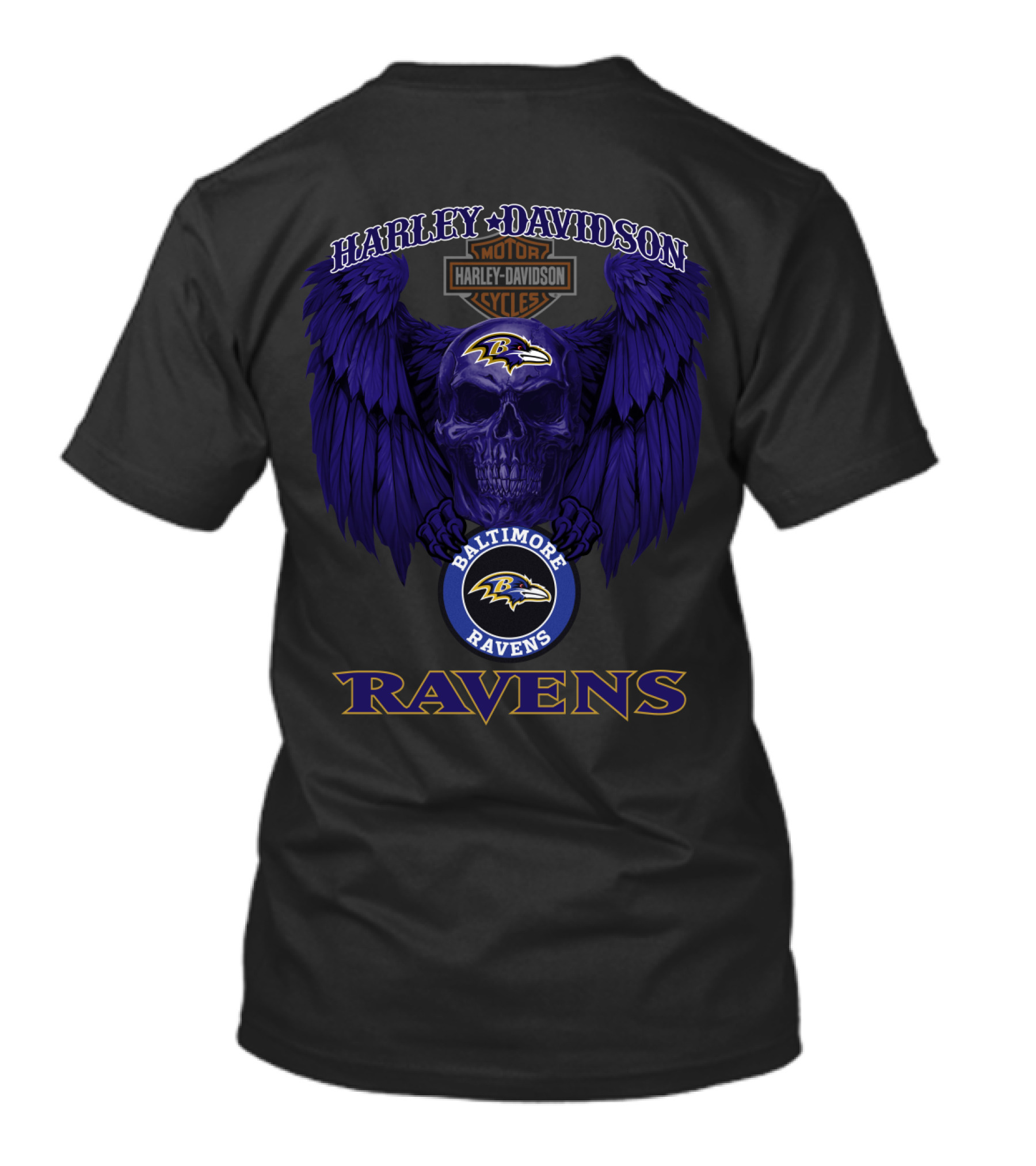 Harley Davidson Motor Cycles Baltimore Ravens Skull With Wings T-Shirt