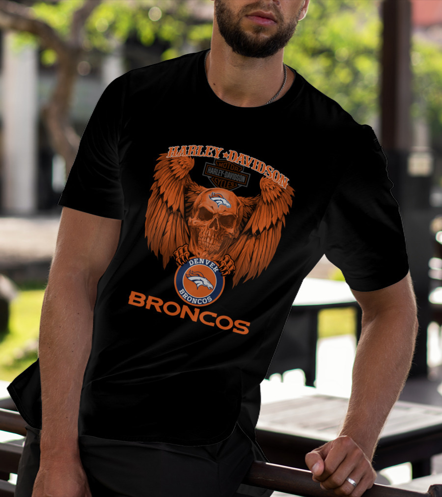 Harley Davidson Denver Broncos Nfl Skull Wings T-Shirt
