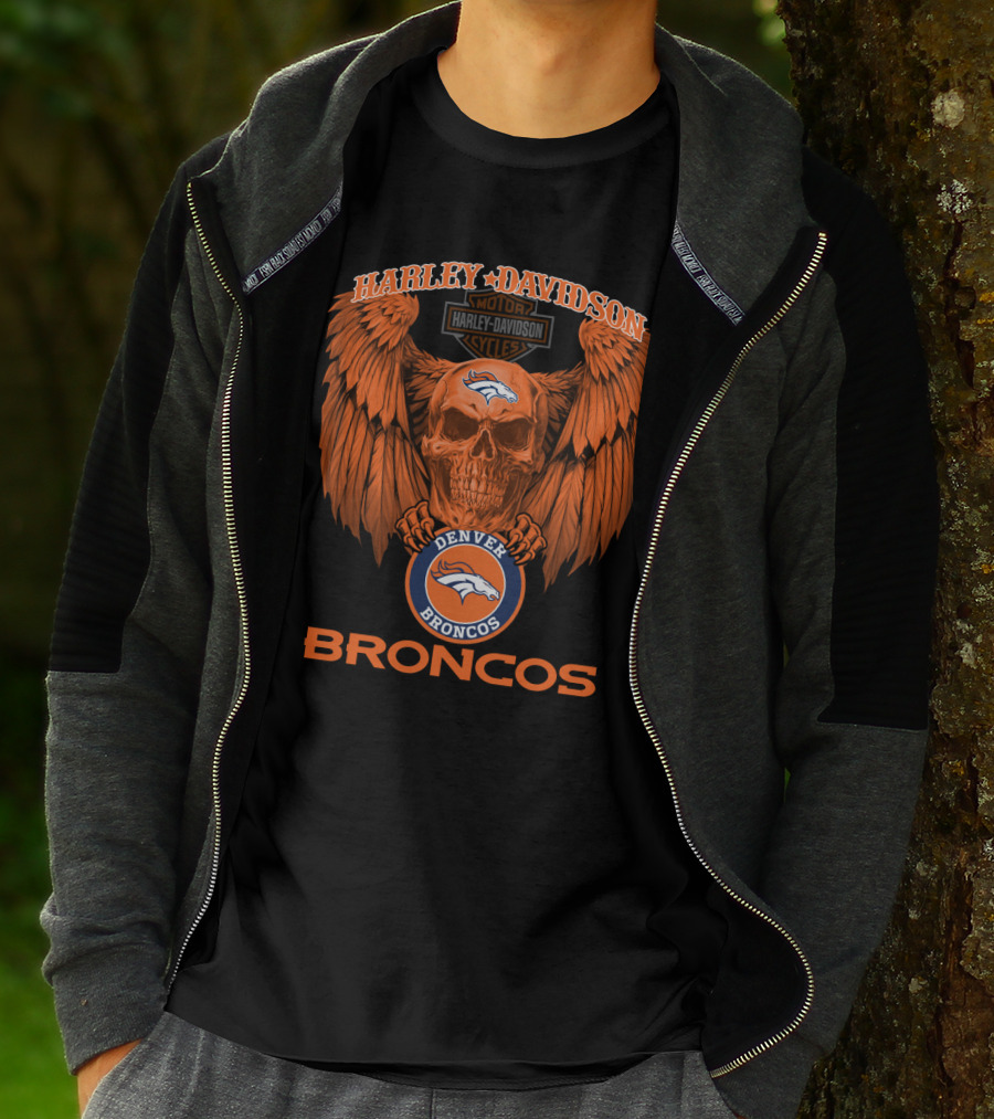 Harley Davidson Denver Broncos Nfl Skull Wings T-Shirt