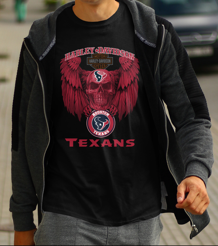 Harley Davidson Houston Texans Winged Skull Nfl T-Shirt