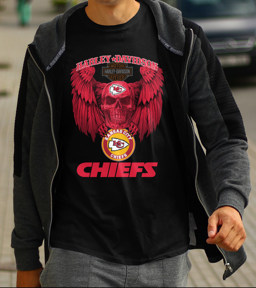 Harley Davidson Kansas City Chiefs Skull Wings T-Shirt