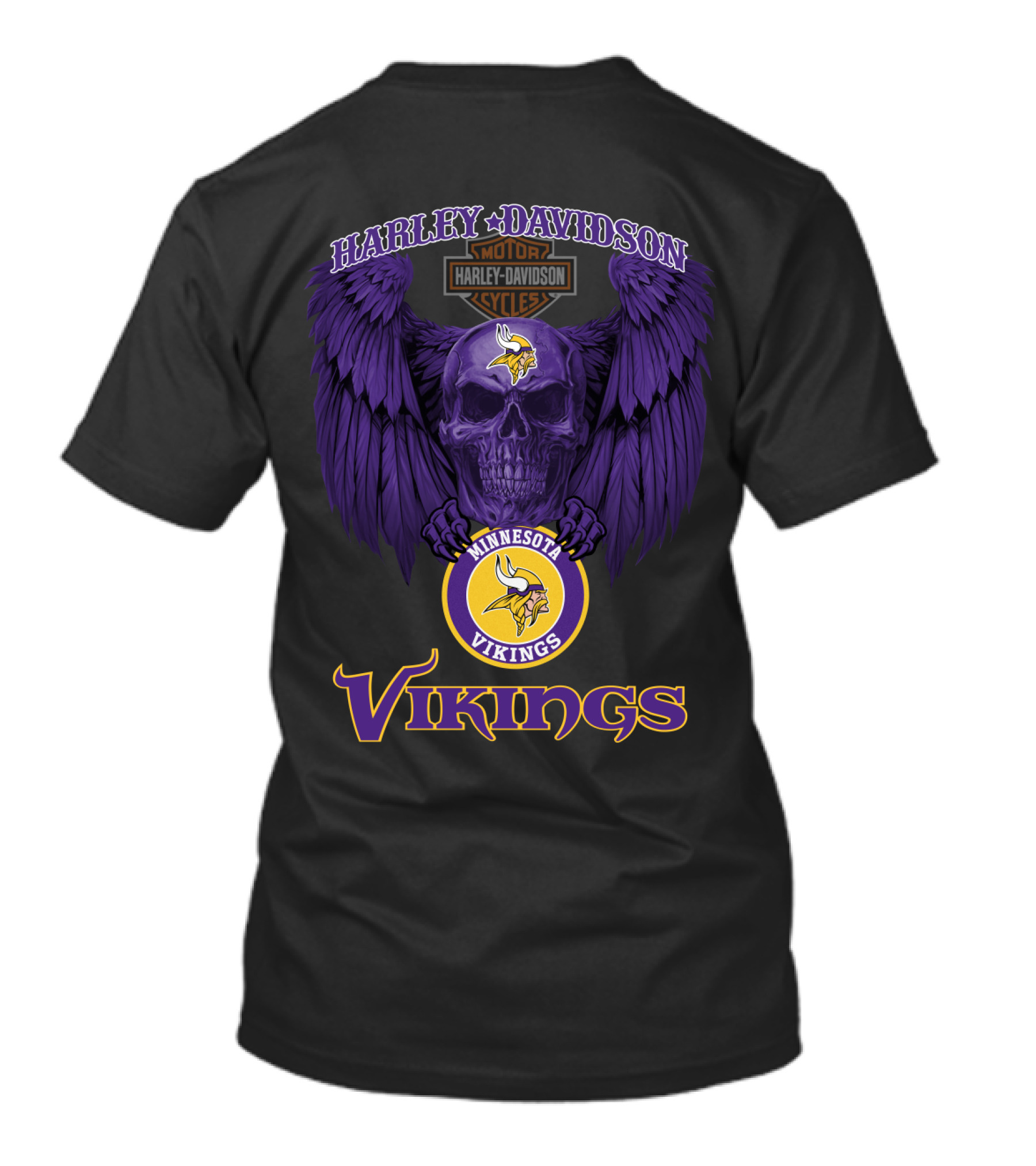 Harley Davidson Minnesota Vikings Motorcycles Purple Skull Wings T-Shirt