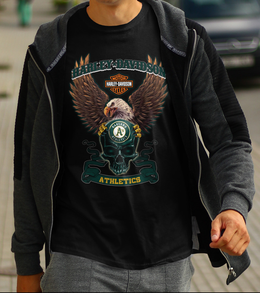 Harley Davidson Cycles Eagle Holding Oakland Athletics A’s T-Shirt