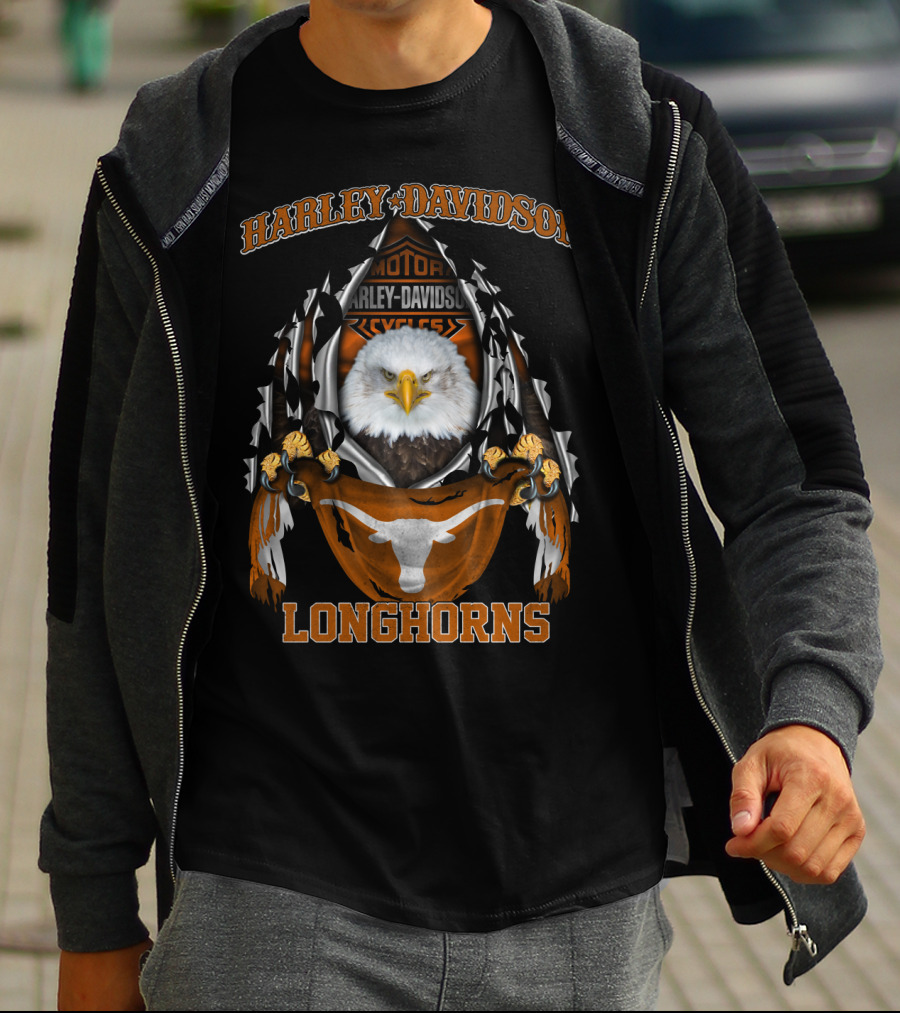 Harley Davidson Texas Longhorns Eagle Motorcycles T-Shirt