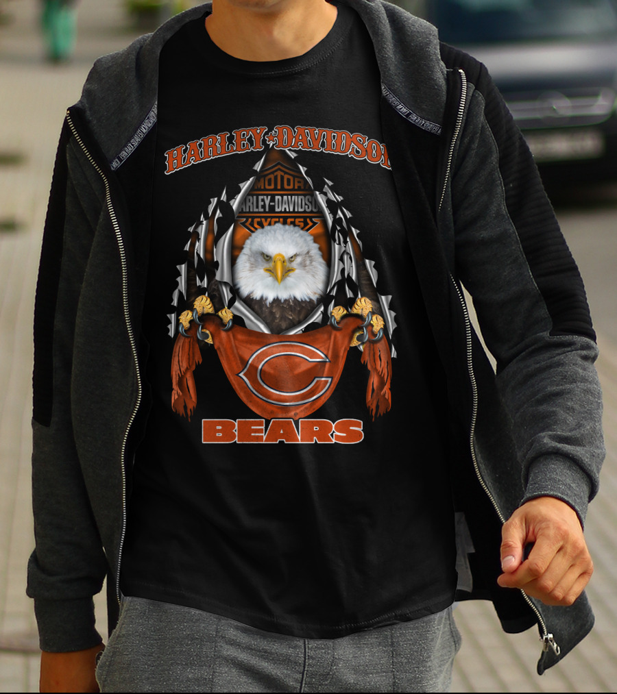 Harley Davidson Bears Chicago Nfl Motorcycle Eagle T-Shirt