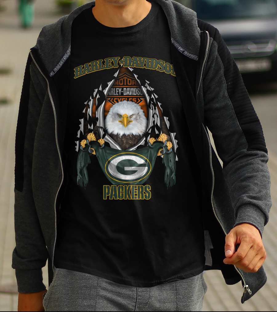 Harley Davidson Green Bay Packers Nfl 84 Motor Cycles T-Shirt