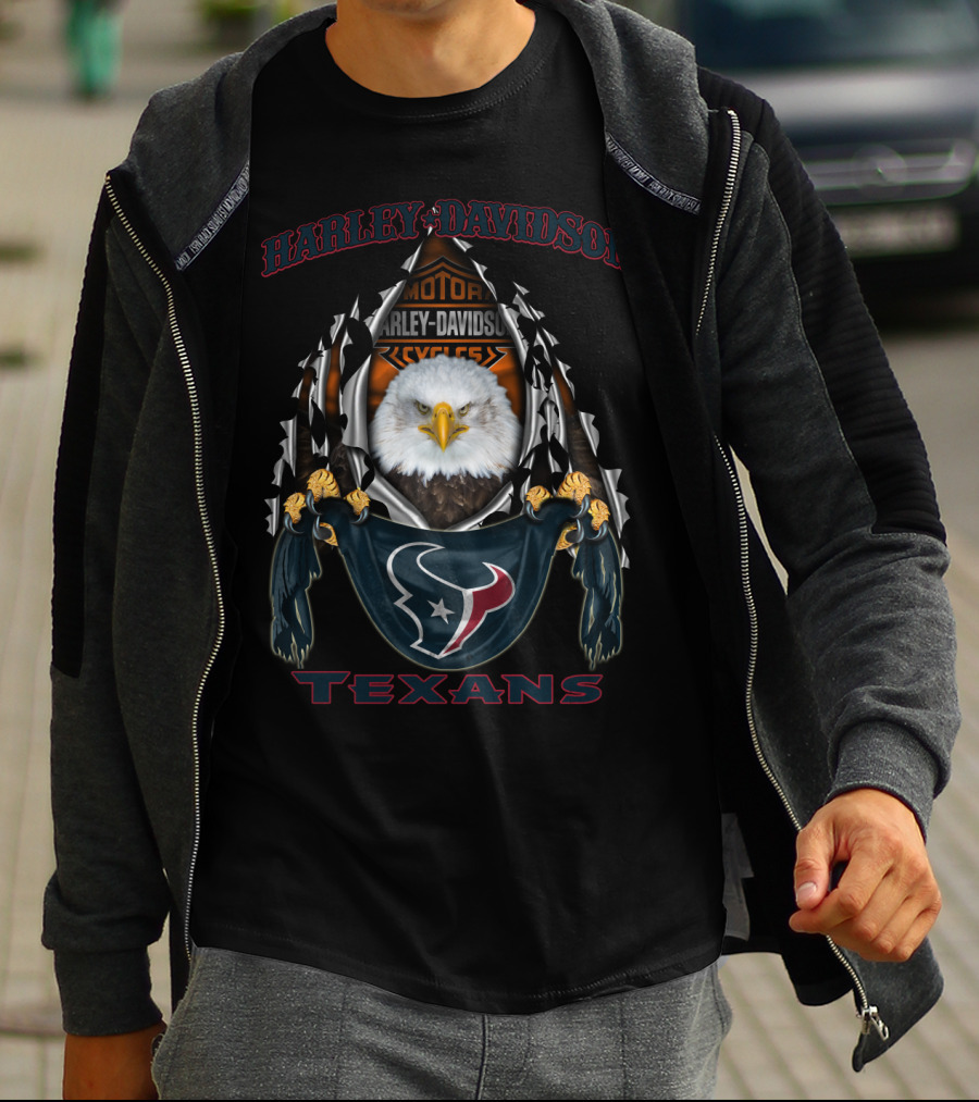 Harley Davidson Motorcycles Eagle Houston Texans T-Shirt