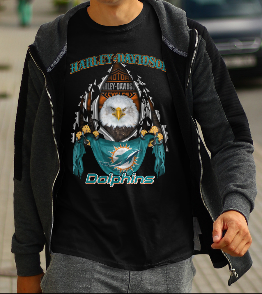 Harley Davidson Miami Dolphins Bald Eagle Nfl 84 Motocycle Cycles T-Shirt