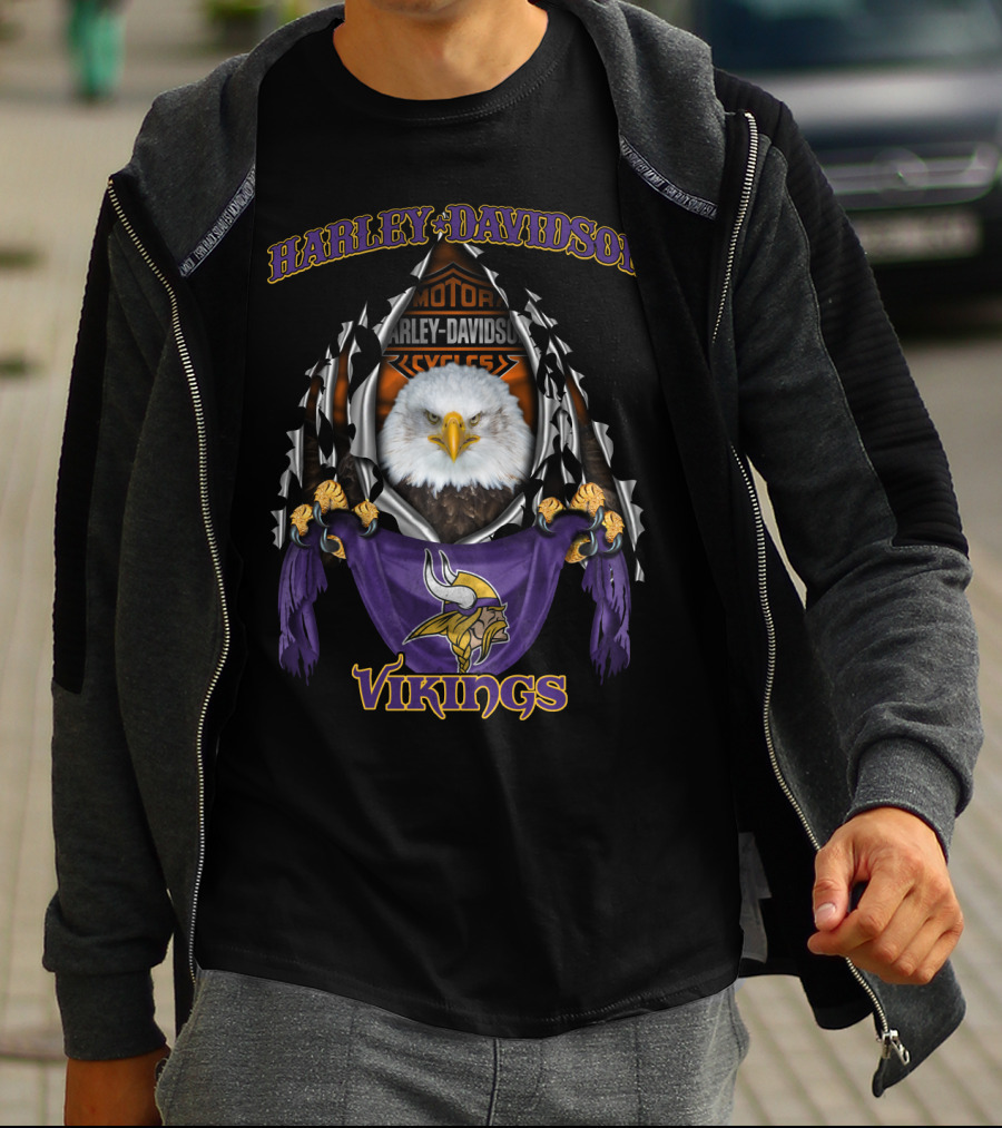 Harley Davidson Motorcycles 84 Minnesota Vikings Eagle T-Shirt