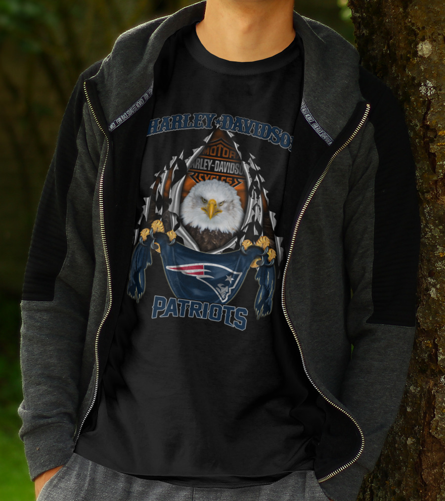 Harley Davidson Motorcycles Bald Eagle New England Patriots T-Shirt