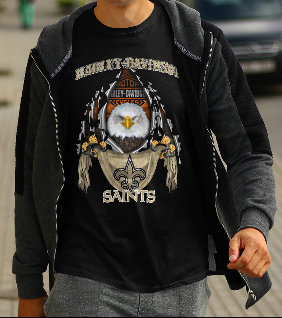 Harley Davidson Motorcycles Eagles Saints Fleur-De-Lis T-Shirt