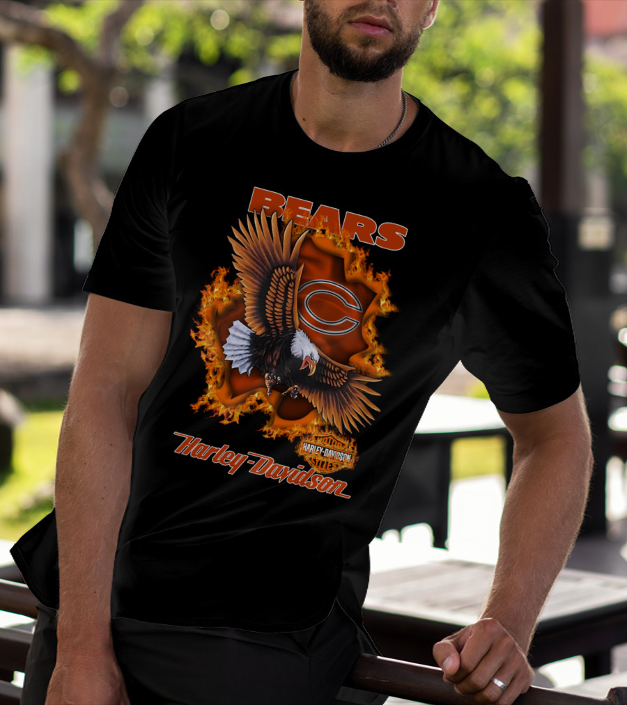 Bears Harley Davidson Chicago Bears Flaming Eagle T-Shirt