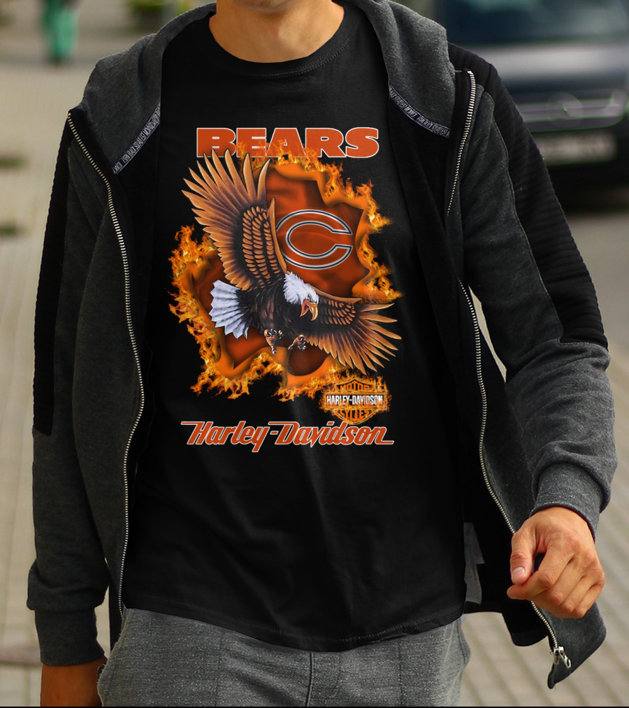 Bears Harley Davidson Chicago Bears Flaming Eagle T-Shirt