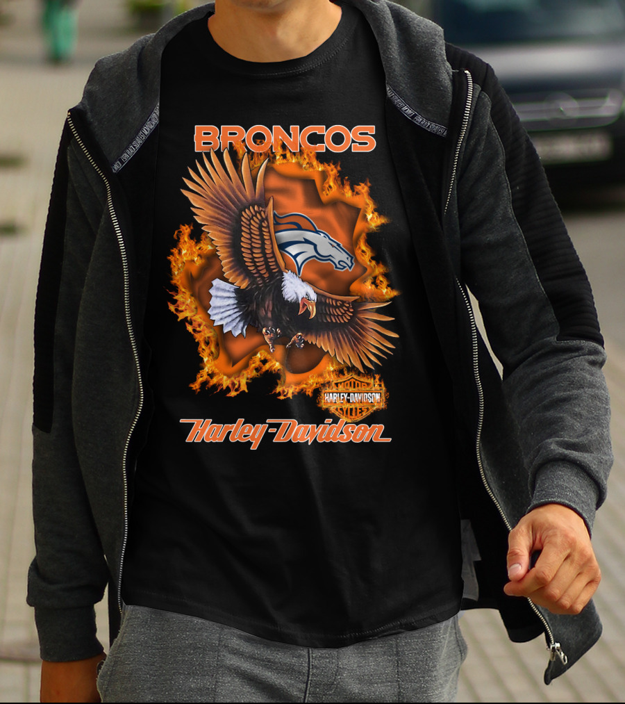 Broncos Harley Davidson Flaming Eagle Denver Broncos T-Shirt