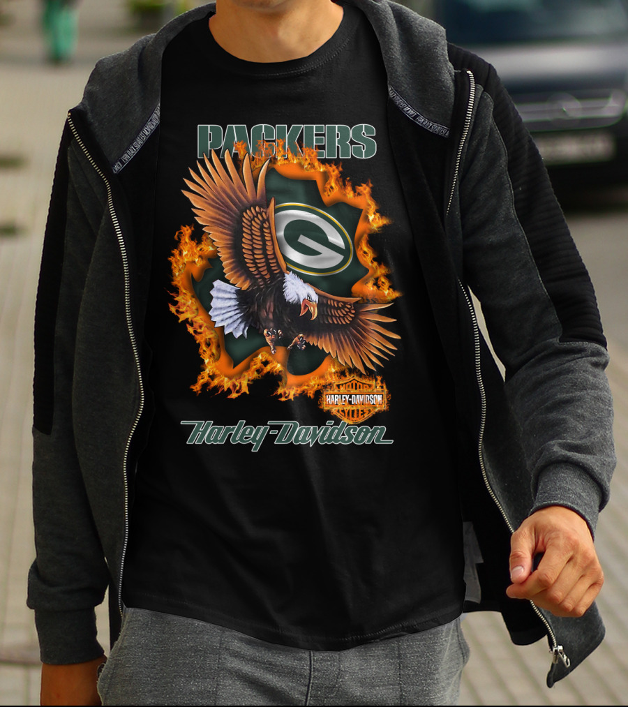 Packers Harley Davidson Eagle Flame T-Shirt