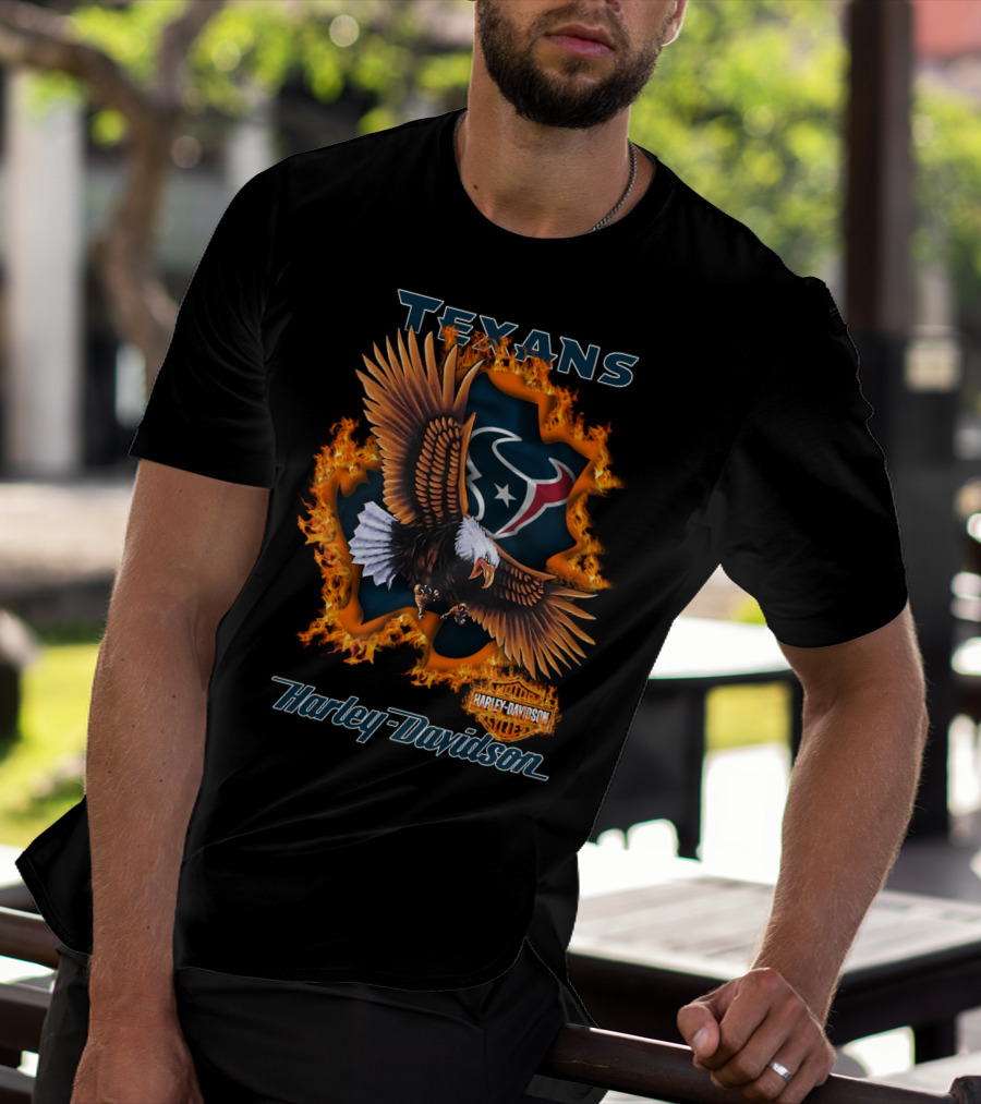 Texans Harley Davidson Houston Texans Flaming Eagle T-Shirt