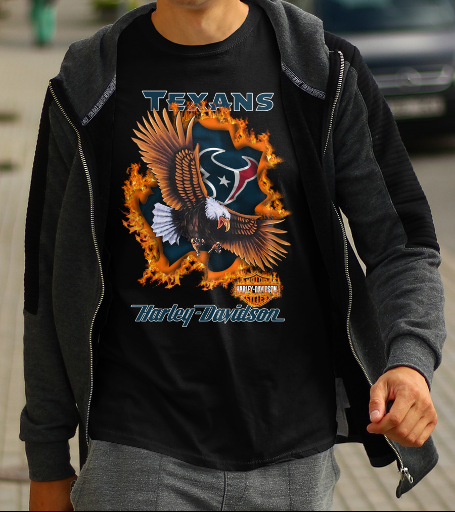 Texans Harley Davidson Houston Texans Flaming Eagle T-Shirt