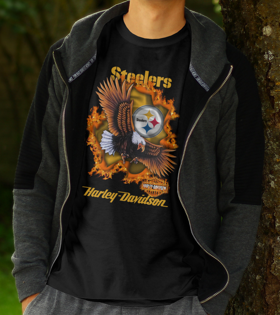 Steelers Harley Davidson Eagle And Flames T-Shirt