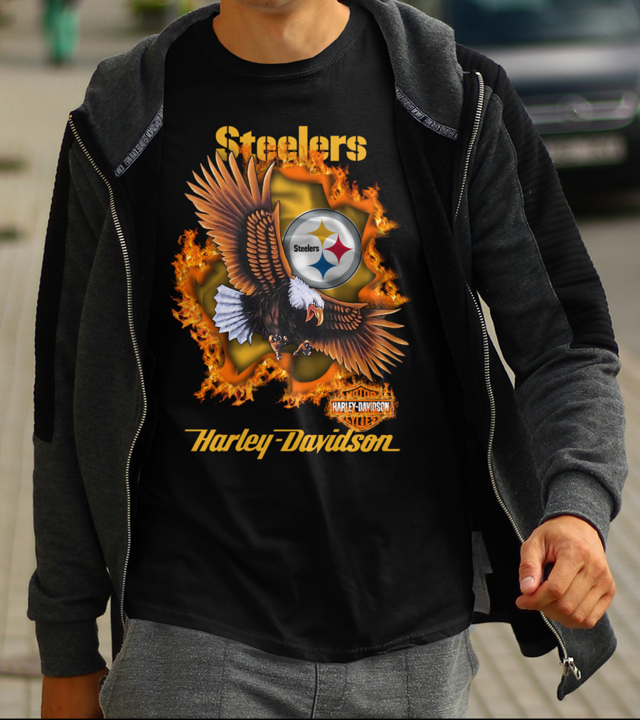 Steelers Harley Davidson Eagle And Flames T-Shirt