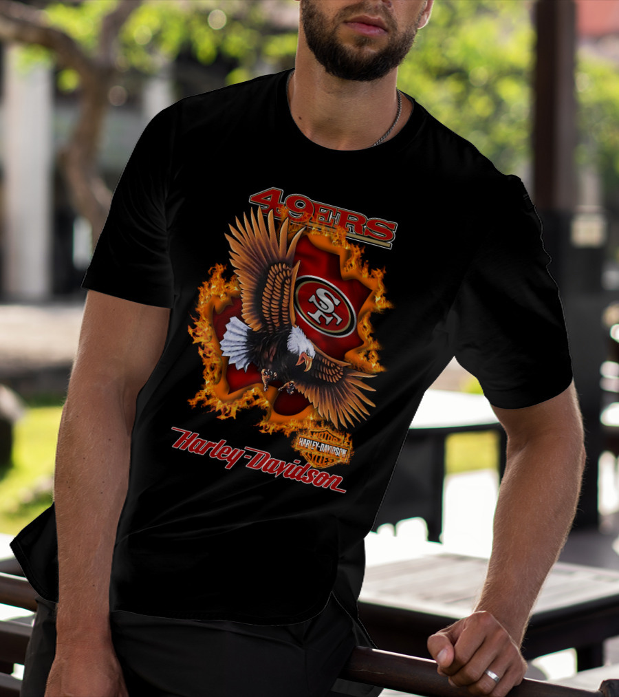 49ers Sf Harley Davidson Eagle Flame T-Shirt