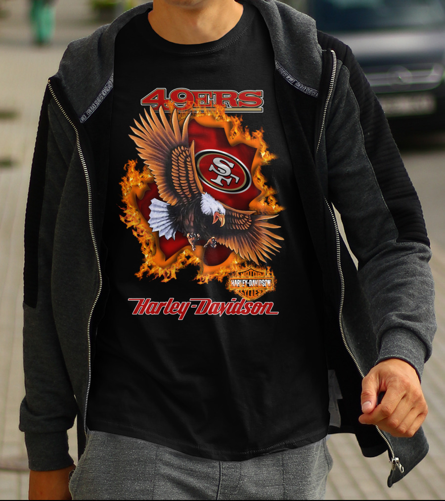 49ers Sf Harley Davidson Eagle Flame T-Shirt