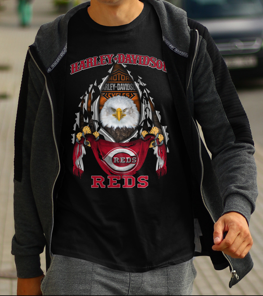 Harley Davidson Motor Cycles Cincinnati Reds Eagle T-Shirt