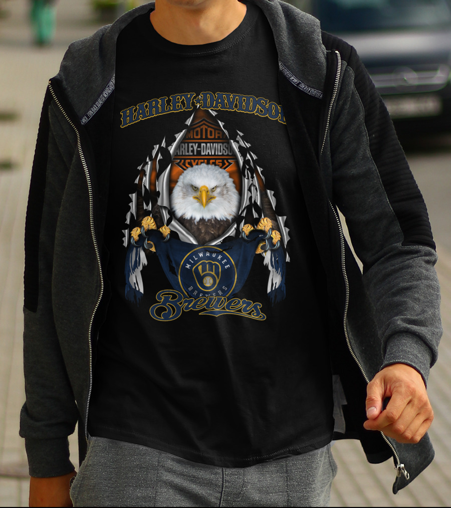 Harley Davidson Milwaukee Brewers Eagle Motif T-Shirt