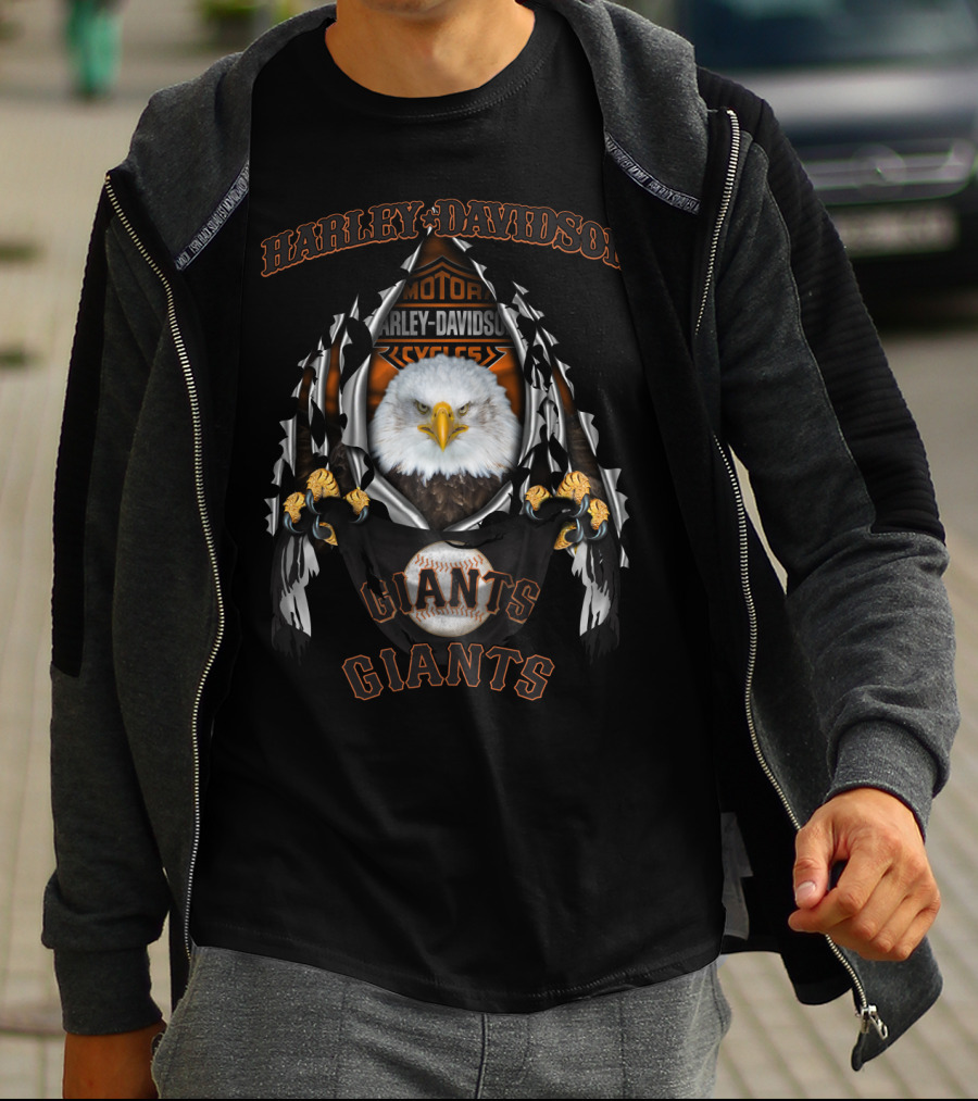 Harley Davidson Motor Cycles Bald Eagle Giants Baseball T-Shirt