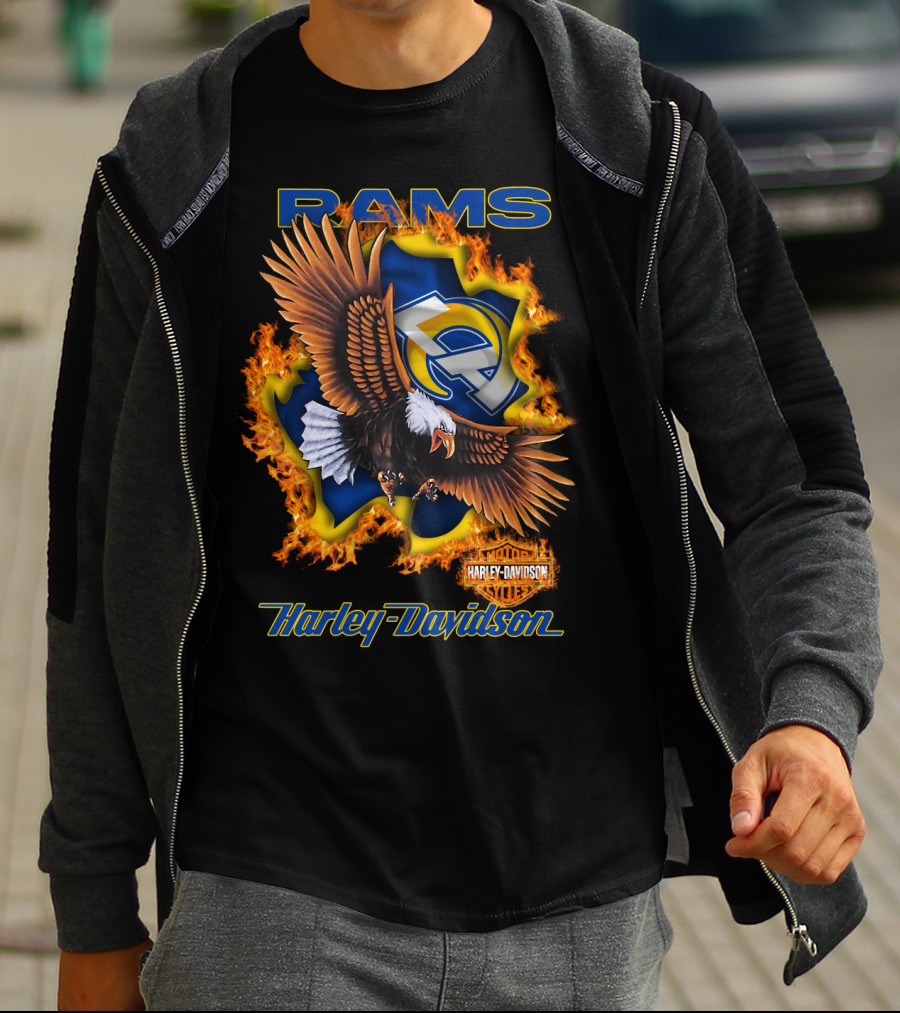 Rams Harley Davidson Los Angeles Nfl Eagle Flame T-Shirt