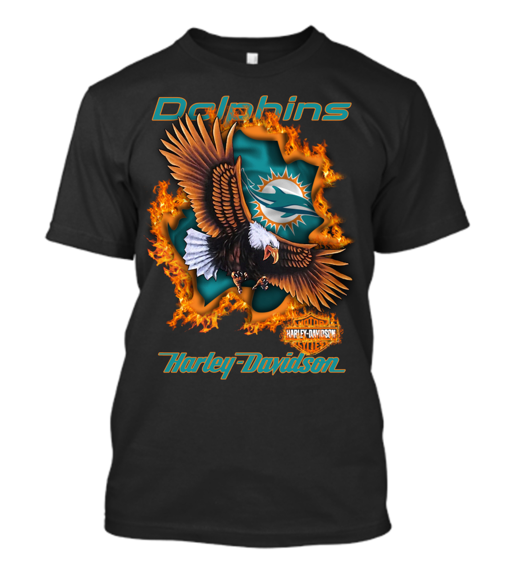 Miami Dolphins Harley Davidson Nfl 84 Bald Eagle Flames T-Shirt