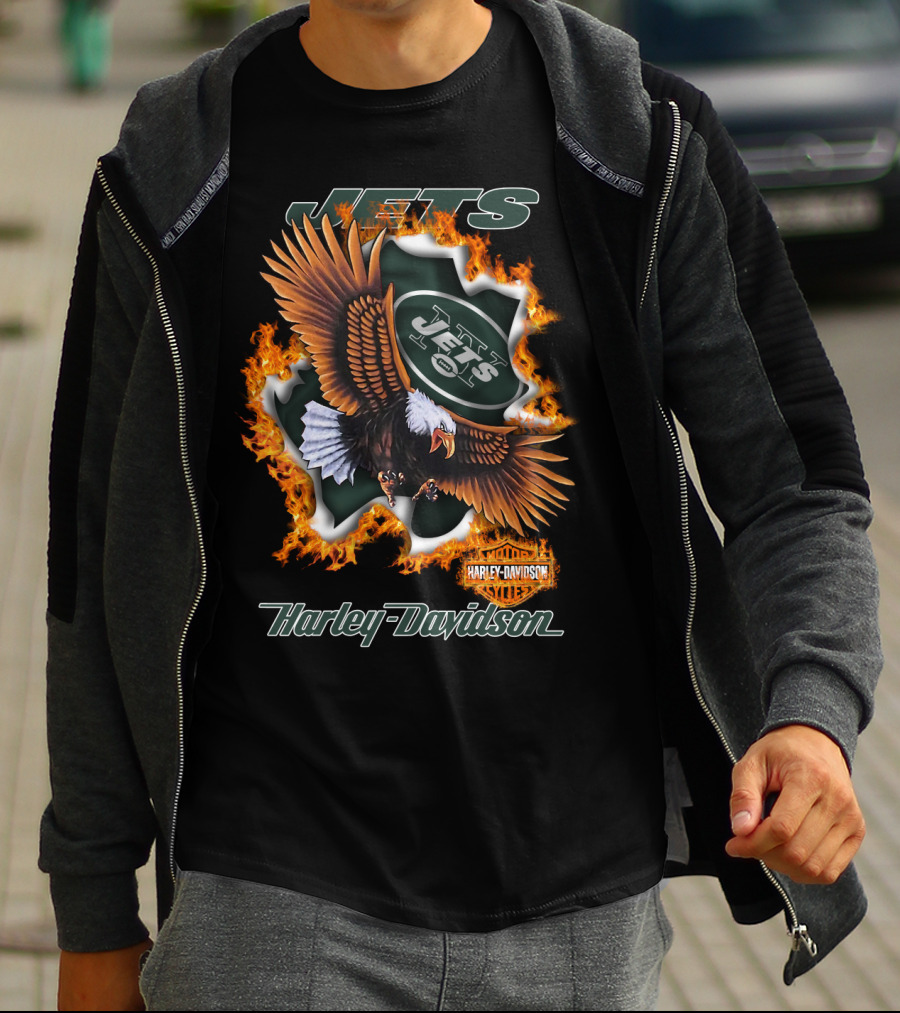 Harley Davidson New York Jets Eagle Flame Nfl 84 T-Shirt