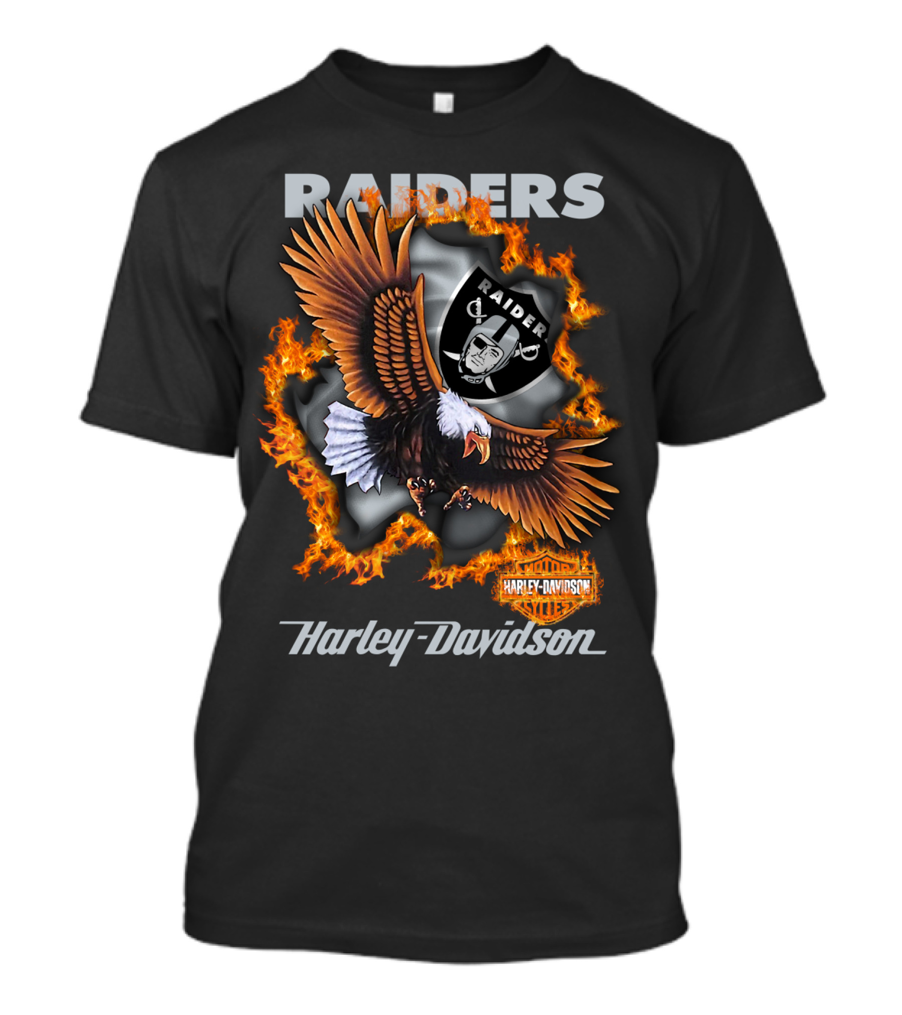 Raiders Harley Davidson Eagle Flames Nfl 84 Oakland Raiders T-Shirt