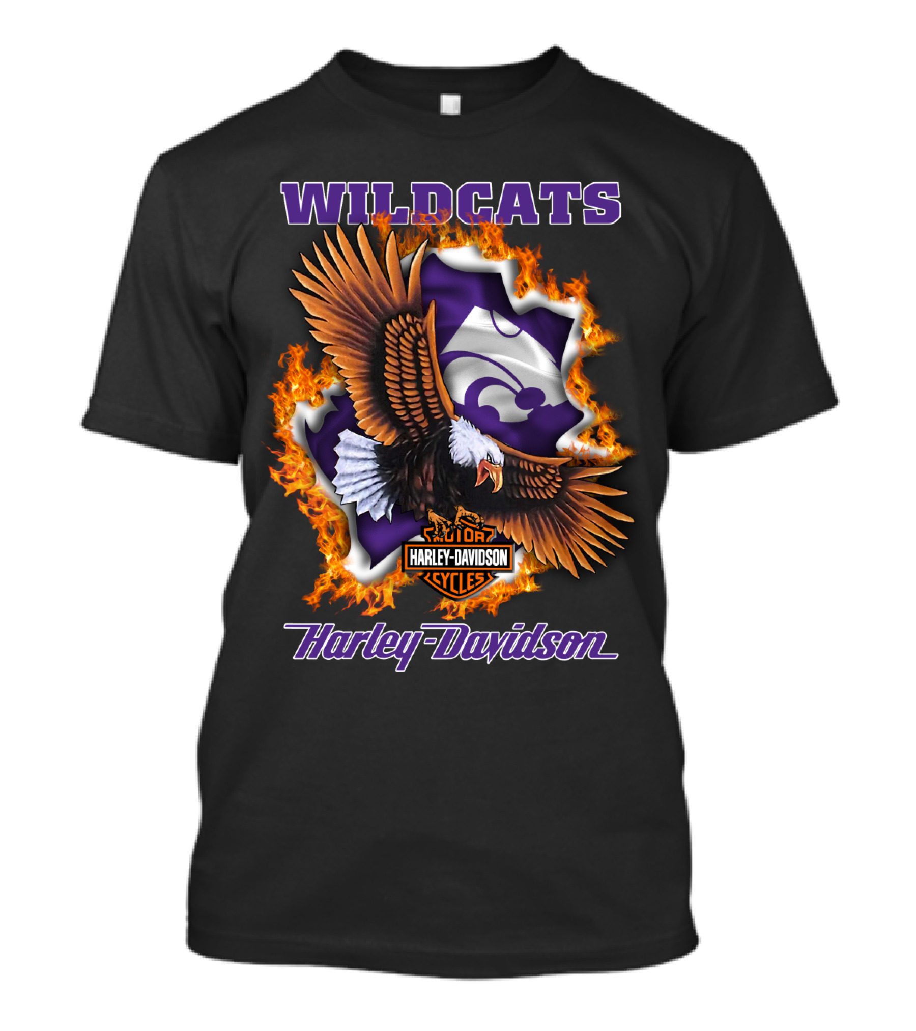 Wildcats Harley Davidson Kansas State Wildcat Logo With Eagle And Flames T-Shirt