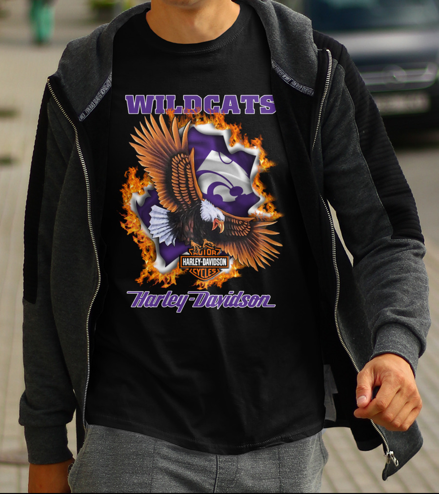 Wildcats Harley Davidson Kansas State Wildcat Logo With Eagle And Flames T-Shirt
