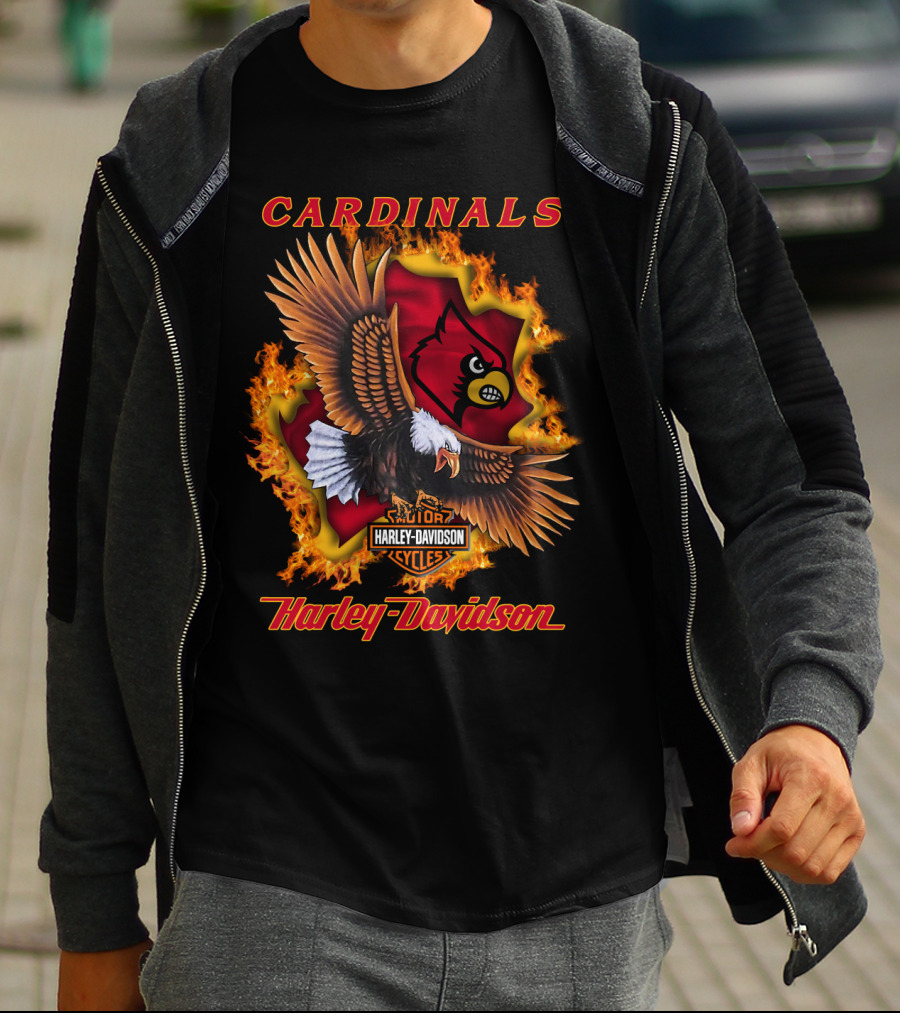 Cardinals Harley Davidson Cycles Eagle Flame T-Shirt