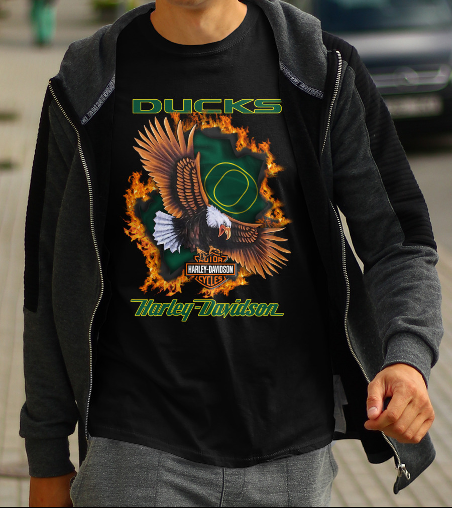 Harley Davidson Cycles Oregon Ducks Eagle Flames T-Shirt