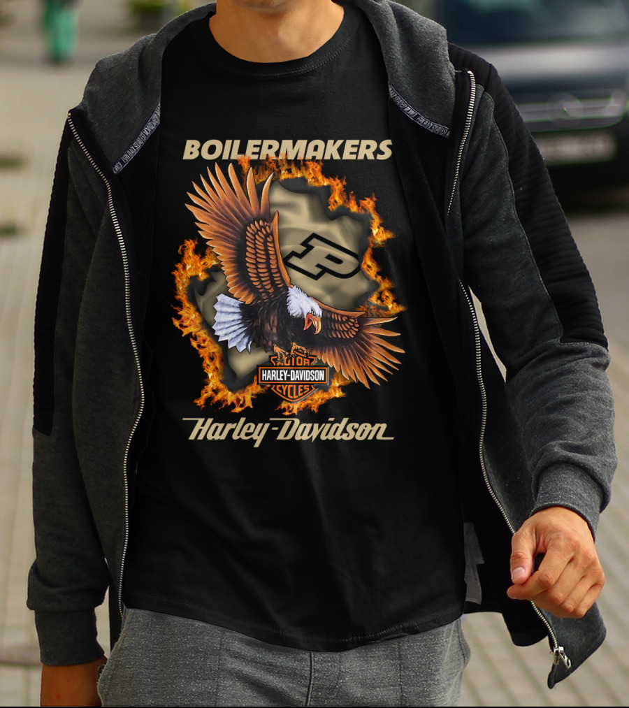 Boilermakers Harley Davidson Purdue Eagle And Flame T-Shirt