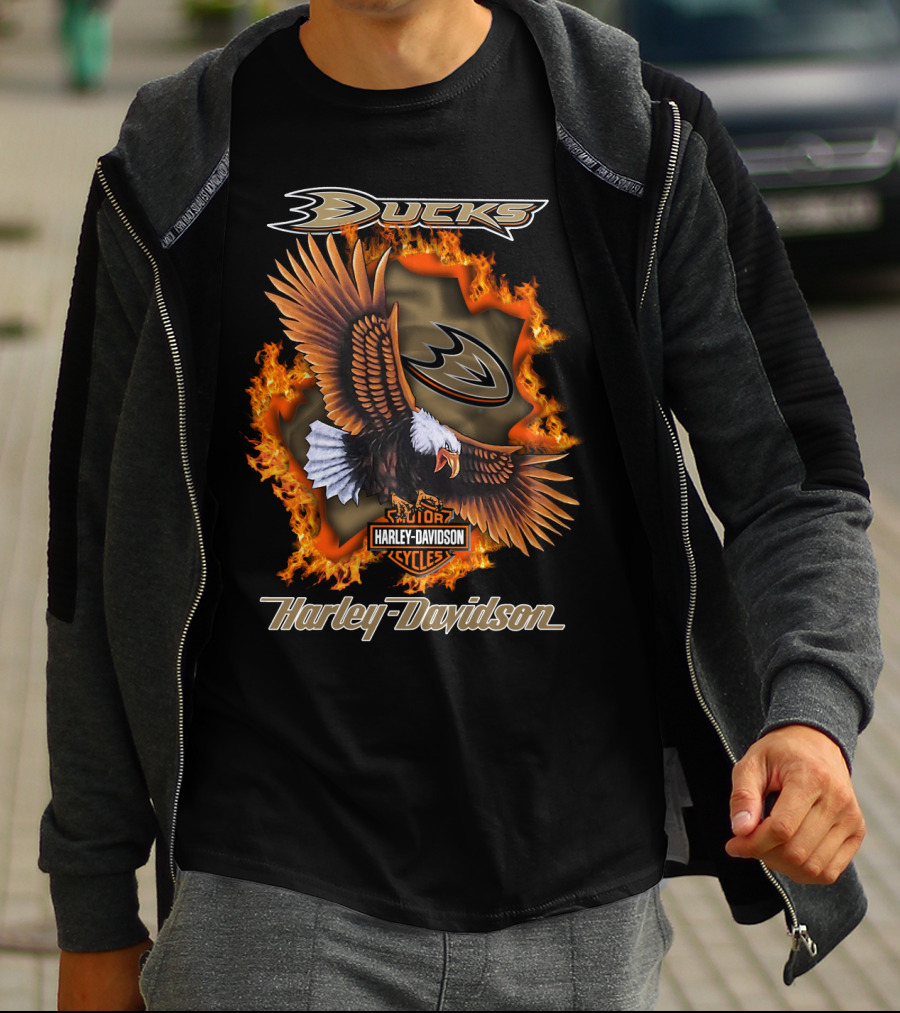 Anaheim Ducks Harley Davidson Cycles Eagle Flame T-Shirt