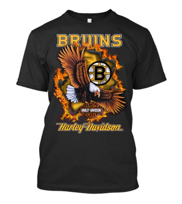 Boston Bruins Harley Davidson Cycles Eagle Flames T-Shirt