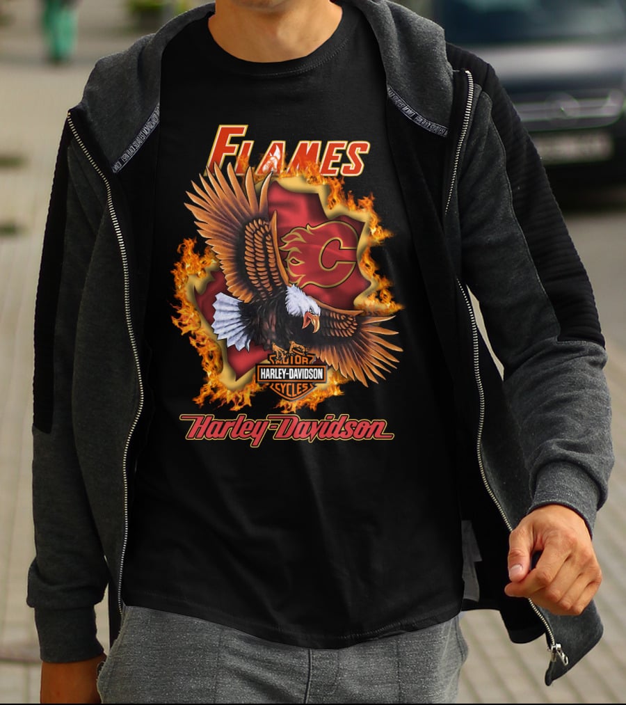Harley Davidson Flames Nhl Calgary Flames Eagle T-Shirt