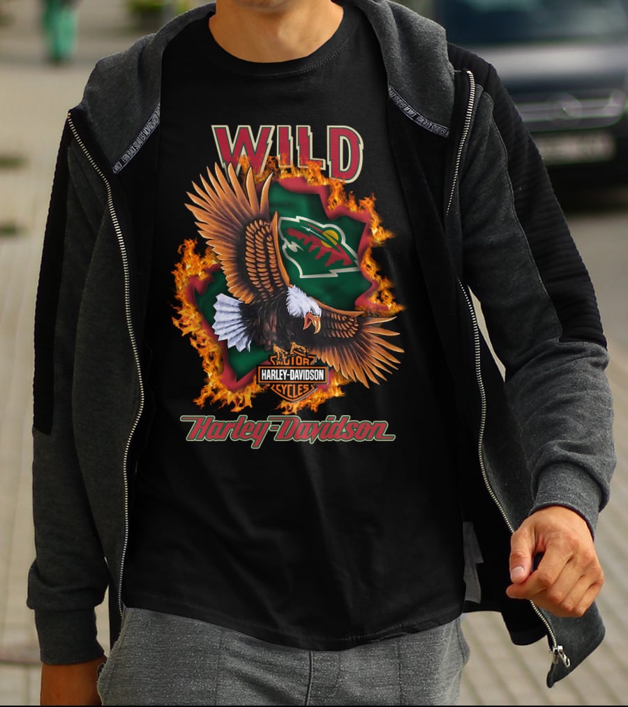 Harley Davidson Wild Minnesota Wild Nhl Eagle Flames T-Shirt